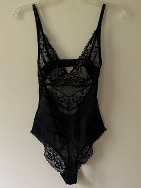 Samantha Chang Lace Bodysuit Medium Black Sheer Mesh Sexy Lingerie